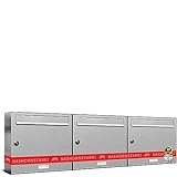 AL Briefkastensysteme 3 er Briefkastenanlage Edelstahl, Premium Briefkasten DIN A4, 3 Fach Postkasten modern Aufputz