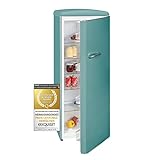 Exquisit Retrokühlschrank RKS325-V-H-160F taubenblau | 229 L Volumen | Kühlschrank Retro freistehend | Abtau-Automatik | Tür- & Glasablagen | LED-Licht