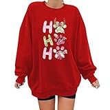Briskorry 2023 Weihnachtspullover Damen Langarmshirt Christmas Druck Pullover Weihnachten Teenager Mädchen Weihnachtspulli Lose Rundhals Tshirt Lässige Tops Sw