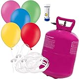 Helium Ballongas inkl. 50 Luftballons Ø 23 cm mit 50 Schnellverschlüssen Party Gas Komplettset + Doriantrade Seifenblasen