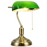 Art Deco Klassische antike Bankers Tischlampe mit grünem Schirm, Glas und Stahlkugelsockel, Retro-Beleuchtung für Wohnzimmer, elegante Vintage-Schreibtischlampe für Zuhause, Büro, Dek