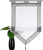 SIMPVALE Raffrollo, transparent, mit Quaste, für Küche, Badezimmer, Balkon, 80 x 140 cm, Grau