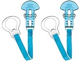 MAM Schnullerklammern, 2 Stück, Baby Schnullerkette passend für alle MAM Schnuller, Neugeborene Essentials, blau mit blauem Gurt (Schnuller nicht enthalten)