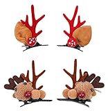 AnimeFiG 2 Paare Weihnachten Geweih Haarklammer Schöne Ren Haarnadel Haarspangen Pilz Elk-Stirnband-Haar-Zusätze for Ferien Mädchen Weihnachten Neujahr Partei-Kostüm-Geschenk