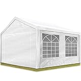 TOOLPORT Partyzelt Pavillon 3x4 m in weiß PE Plane 350 N Wasserdicht UV Schutz Festzelt Gartenzelt