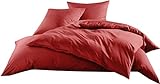 Mako-Satin Baumwollsatin Bettwäsche Uni einfarbig zum Kombinieren (Kissenbezug 80 cm x 80 cm, Rot)