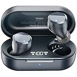 TOZO T12 Drahtlose Bluetooth Kopfhörer mit Touch-Steuerung und kabellos Ladekoffer Digital LED-Display IPX8 wasserdichte Ohrhörer Eingebautes Mikrofon-Headset Deep Bass für Sport Blau