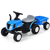 GOPLUS Kinder Traktor mit Anhänger, Elektrischer Traktor mit Anhänger, Hinterradantrieb, 6V Batterie, Breitem Sitz, Vorwärts&Rückwärts, MP3, LED-Leuchten, für 3–8 Jahre, Blau