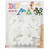 Hama Perlen 4584 Große Stiftplatten 4er Set für Midi Bügelperlen mit Durchmesser 5 mm, Motive Delfin, Drache, Seepferdchen und Kleiner Frosch in weiß, Bastelspaß