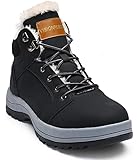 visionreast Warm Gefütterte Winterschuhe Unisex Wasserdicht Wanderschuhe Schneestiefel Winter Trekking Winterboots für Herren Damen Schnürsenkel rutschfest Outdoor, Schwarz, 42 EU