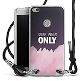 DeinDesign Carry Case kompatibel mit Huawei P9 Lite (2017) Hülle mit Band Handykette zum Umhängen schwarz Sprüche rosa Zitat