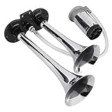 12V LKW hupe Luft horn 135DB Drucklufthupe lufthupe, Doppelrohr Horn Doppeltrompete Laute Lufthorn Aluminiumlegierung mit Kompressor für PKW LKW Zug Motorrad Fahrzeuge Boot Claxon Hupen(Silber)