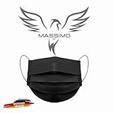 MASSIMO 007 100 Stück Medizinische Masken Schwarz OP Masken Schwarz CE Zertifiziert EN14683 TYP IIR BFE ≥ 98% Schwarze Gesichtsmaske Medizinischer Mundschutz