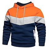 ZIOOER Herren Hoodie Casual Patchwork Langarm Hooded Pullover Sweatshirt Sport Kapuzenpullover Tops Orange L
