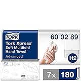 Tork Xpress weiche Multifold Papierhandtücher 600289 - H2 Advanced Falthandtücher für Handtuchspender - saugfähig und reißfest, 2-lagig, weiß - 7 x 180 Tücher