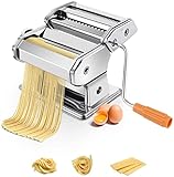 COSTWAY Nudelmaschine manuell, Pastamaschine mit 2 Nudelwalzen, Pastamaker 6 Nudelstärke, Spaghetti Nudeln Pasta Maker inkl. eine Tischklemme, für Spaghetti, Fettuccine und Lasagne (M)