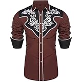 Westernhemd Herren Langarm Hemden Cowboyhemden Druck Traditionelles Hemd Freizeit Bestickte-Hemden Karneval Kostüm Shirts Slim Fit Hochzeit Partyhemden Traditionelles-H
