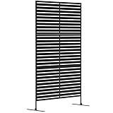 Outsunny Raumteiler 3-teilig 122 x 198 cm Freistehend Paravent in Lamellen, Trennwand 3-TLG Sichtschutz aus Stahl, Outdoor Raumtrenner Sichtschutzwand Stellwand für Garten, Balkon, Terrasse, Schw