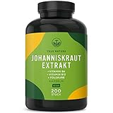 Johanniskraut Extrakt - 200 Kapseln - entspricht 3.600mg pro Kapsel - mit Vitamin B6, B12 & Folsäure (tragen zur Verringerung von Müdigkeit bei) - Vegan, Laborgeprüft, Deutsche Produktion TRUE NATURE®