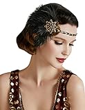 BABEYOND 1920s Stirnband Feder Damen 20er Jahre Stil Flapper Showgirl Charleston Haarband Great Gatsby Damen Fasching Kostüm Accessoires (1-Schwarz Gold)