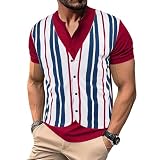 Herren Sommer Atmungsaktives He Nley Shirt Kurzarm Unterhemd FA Ke Zweiteiliges Kurzarm T-Shirt im britischen Stil Poloshirts (Red, XXXL)