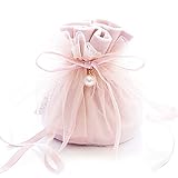 SeYou 10 Stück Geschenktüte aus rosa Samt, verziert mit 1 Perle, Bonbonbeutel, Schmuckbeutel, Geschenkbeutel für Feiern, Geburt, Hochzeit, Weihnachten, Geschenktasche (Samt + Brautschleier)