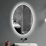 Rahmenloser ovaler Spiegel, ovaler LED-Badezimmerspiegel mit Hintergrundbeleuchtung, Badezimmer-dekorativer Wandspiegel, 3-Farben-Licht, dimmbarer Make-up-Spiegel, beschlagfrei, mit intellig