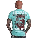 Yakuza Herren Jesus T-Shirt, Turquoise, XXL