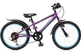 Bachtenkirch 20 Zoll Kinderfahrrad mit 6 Gang Schaltung Fahrrad für Kinder ab 5 Jahre Jungen Mädchen Violett Schwarz Matt
