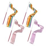 FYSL 4 Stück Tanzen Streamer, Regenbogen Gymnastikband Tanzband mit Stab, Turnband Rhythmikband Wirbelband für Kinder Mädchen ( 78,7 Zoll/2M)