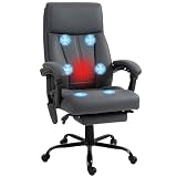Vinsetto Bürostuhl mit Massagefunktion, Ergonomisch Schreibtischstuhl mit Liegefunktion, Lendenheizung, Höhenverstellbar Computerstuhl mit Fußstütze, Drehfunktion, Dunkelg