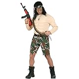 NET TOYS Muskelkostüm Rambo Kämpfer Muskel Kostüm Soldatenkostüm Soldat Fasching Karneval Gr L 50/52