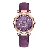 Frauen Armbanduhr mit Lederarmband Damenuhren Damenarmbanduhr Elegant Groß Damenuhren Mode Elegant Digital Armbanduhren Uhren Quarzuhren Klassische (Purple)