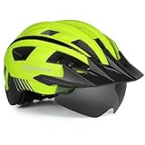 EASTINEAR Fahrradhelm LED Rücklicht wiederaufladbarem Mountainbike Helm für Erwachsene Herren Damen Ultraleicht Fahrradhelm mit Visier Größe M/L (Gelb)