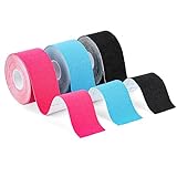 Kinesio tape, 3 Rollen (5m x 3.8cm) Kinesiology Tape Blau + Rosa+ Schwarz, wasserfestes & elastisches Kinesiotape, wasserfest, hautfreundlich, für Schulter und Ellenbogen,Muskelstraffende Bänder