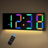 Sukeen Digitale Wanduhr, 12 Zoll Digitaluhr Wanduhr, LED Wanduhr mit 8 Farbziffern, Nachtlicht, 5-stufiger & automatischer Helligkeit, Fernbedienung, Uhr für Home Office Schule Fitnessstudio Garag
