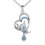YFN Schmetterlingsketten 925 Sterling Silber Herz Schmetterling Sonnenblumenschmuck Halskette Geschenk Frauen Mädchen