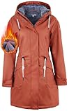 rhythm of the rain Regenjacke Damen mit Warm gefüttert Winterjacke Damen wasserdicht PU Regenmantel Friesennerz übergangsjacke mit Kapuze Karamell 44
