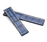 BOB Herren Faltschließband Marino Alligator kompatibel Breitling 22 mm Ozean blau