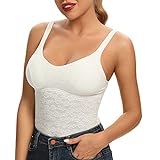 Joyshaper Figurformendes Unterhemd Damen Spitze Cami Top Shapewear Camisole V-Ausschnitt Elegant Shirt Sommer Ärmellose Oberteile (Weiß-Spitze, Small)