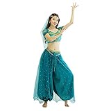 TFF Aladdin Wunderlampe Cosplay Europäischen Und Amerikanischen Halloween-Kostüm Erwachsenen Weiblichen Sinn Jasmine Princess Stadium Kostüm (Color : Green, Size : M)