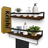 Kelshi Schweberegal Wandregal Küchenregal Schlafzimmer - ideal für Küche Badezimmer Flur Wohnzimmer - Industrial Design mit Handtuchhalter - 100% Echtholz - 2 Stück (Dark Brown)