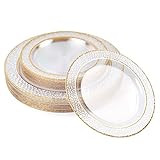 MATANA 40 Transparente Plastikteller mit Goldrand für Hochzeiten & Partys - Mehrweg & Stabil - 2 Größen (20 x 26cm, 20 x 19cm)