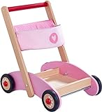 HABA 304396 - Lauflernwagen Glitzer-Flitzer, Lauflernhilfe aus Holz und Stoff mit Transportfach und Tasche für Spielsachen, ab 10 Monaten