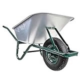 BPA Schubkarre Schubkarren Bauschubkarre Gartenkarre groß 100 Liter Mulde verzinkt Luftrad 3,50-8 Rad kugelgelagert Garten Scheibtruhe | Rahmen Farbe grün | Metallfelge | Stahlmulde | sehr robust