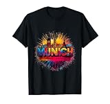 Bunte Münchner Skyline Aquarell Art Vibrant München City T-S