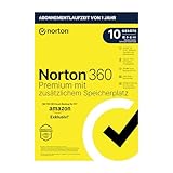 Norton 360 Premium mit extragroßer Backup-Kapazität – Amazon Exklusiv* 75GB zusätzlicher Cloud-Backup Speicher. Antivirus Software für 10 Geräte und einem Jahr L