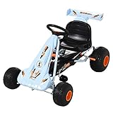 HOMCOM Go Kart Kinderfahrzeug Tretauto mit Pedal Bremsen kettcar Gokart mit Verstellbarem Sitz Kinderspielzeug ab 3 Jahre Stahl Hellblau 97 x 66 x 59 cm