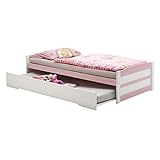 IDIMEX Tandembett Funktionsbett Schubladenbett Auszugsbett Lorena in weiß/rosa lackiert 90 x 200 cm Liegefläche