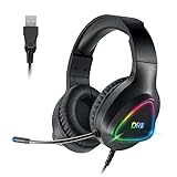 DR1TECH GrayEagle Professional Gaming LED RGB Kopfhörer Für PC Mit USB Kabel Und Mikrofon - 7.1 Surround Sound NEW GEN - 50mm Over Ear Kopfhörer Treiber (FULL IMMERSION) [Amazon Exclusive]
